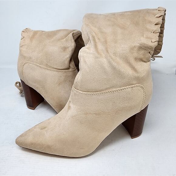 New Beige Pointed Toe Faux Suede Over the Knee High Boots Chunky Size 8.5 - Picture 8 of 13